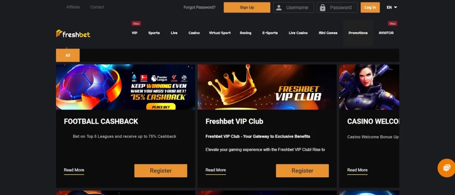 Betting options at Freshbet Casino UK